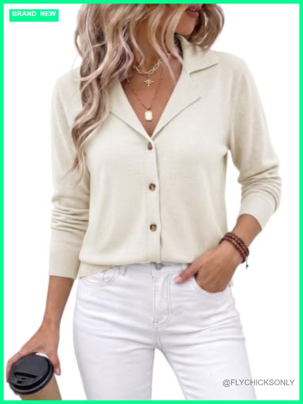 Wool Blend Cardigan Sweater Button Front Knit Top